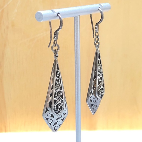 LOIS HILL Drop Dangle Sterling Oxidized Granulated & Cutout Overlapping Earrings - Picture 10 of 17